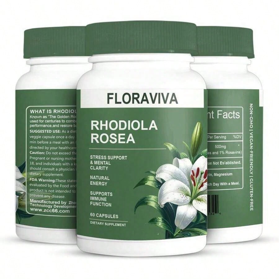 Flash Floraviva Rhodiola Rosea Capsules For Natural Energy GMO Excluded – 3 Pack