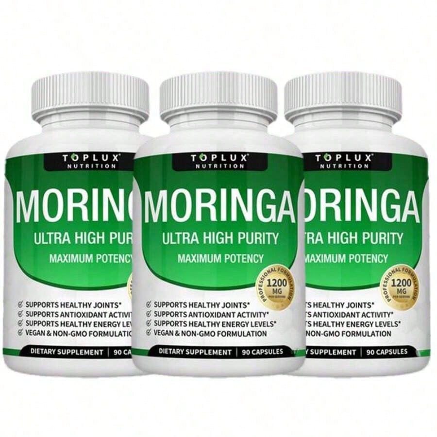 1200mg Moringa Capsules -Pure Moringa Powder For Lmmune, Gut Health Rich In Essential Vitamins, Minerals & Plant Protein To Support Energy, Wellness & Vitality 90 Capsules Natural Formula – 3 Pack