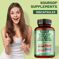BUPORAI Soursop Shilajit Sea Moss Lion's Mane - Has Natural Antioxidant Properties To Boost Immunity And Support Cell Regeneration - 120pcs - Default Color