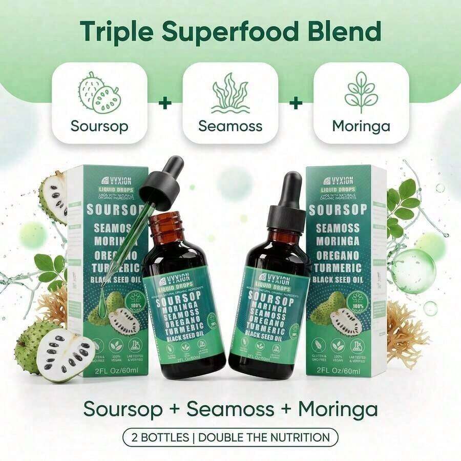 Vyxion Soursop Bitters – 2 Fl Oz – 10 Herbs For Explosive Detox & Intimate Vitality – Sea Moss, Ashwagandha – Boost Stamina & Desire – Vegan – Limited Time Offer 3-Pack - Default Color
