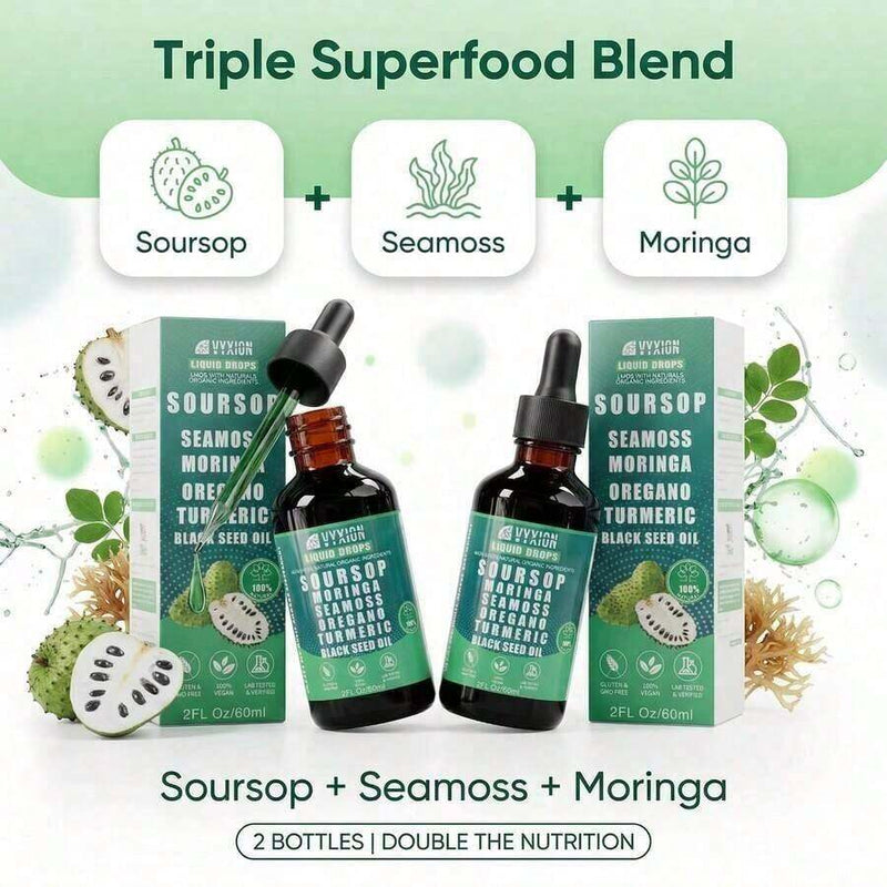 Vyxion Soursop Bitters – 2 Fl Oz – 10 Herbs For Explosive Detox & Intimate Vitality – Sea Moss, Ashwagandha – Boost Stamina & Desire – Vegan – Limited Time Offer 3-Pack - Default Color