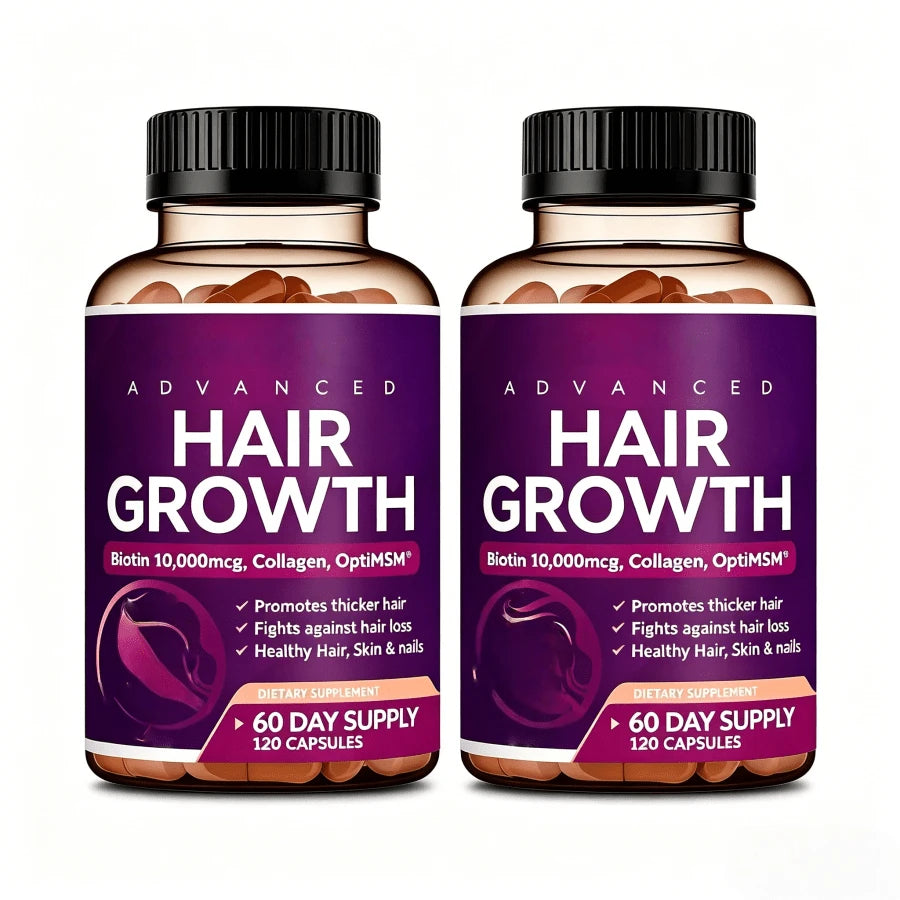 24-In-1 Advanced Hair Growth Vitamins |   Biotin 10,000mcg, Collagen, Patented OptiMSM, GoMCT, Saw Palmetto |   Naturally Regrow Stronger & Healthier Hair, Skin And Nails |   Stops Hair Loss |   60 Day Supply - Default Color