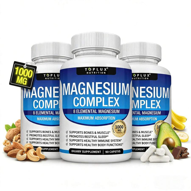 3pack Magnesium Complex 1000mg 8-Element Supplement|     Glycinate, Citrate, Malate, Taurate|     Chelated For Max Absorption|     Bone, Muscle, Recovery & Energy Support|     Vegan Non-GMO, 90 Capsules - Default Color
