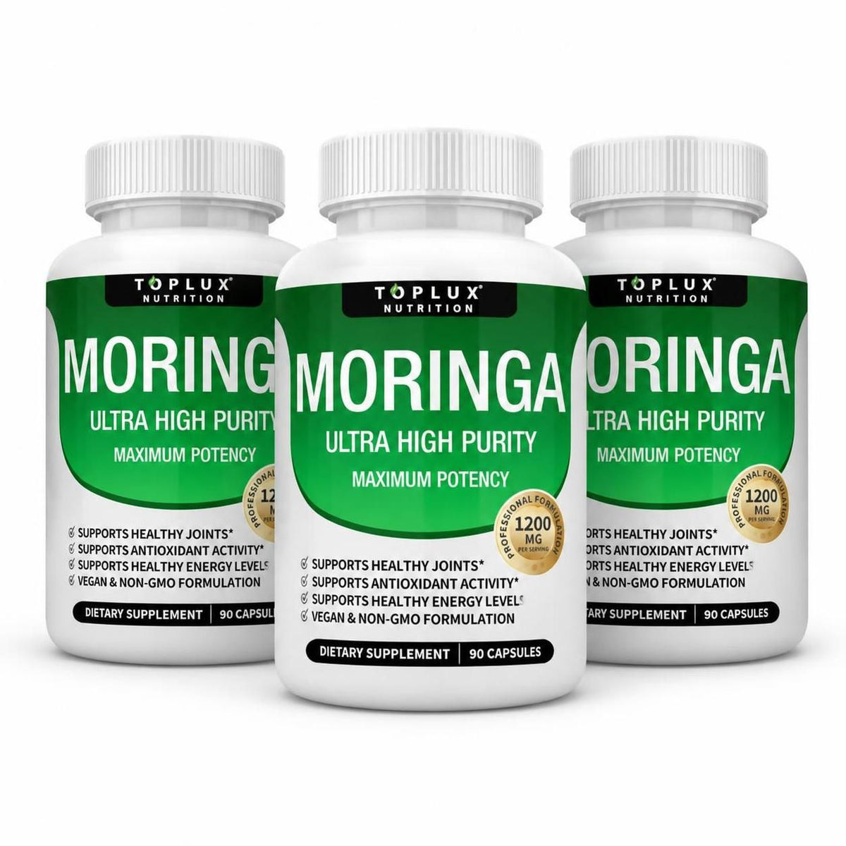Moringa Capsules 1200mg - Pure Moringa Powder For Immune, Gut Health 90 Capsules – 3 Pack