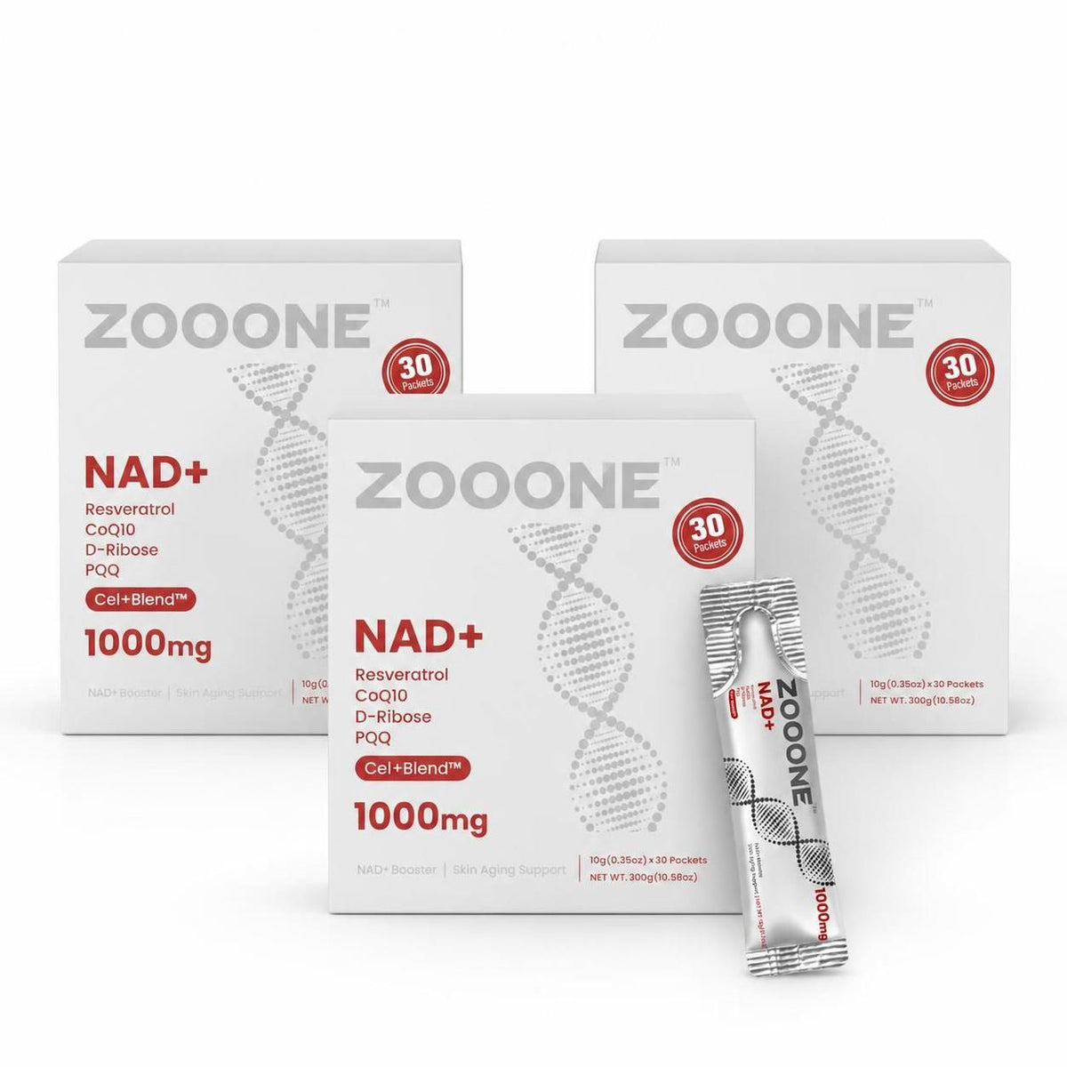 Zoo-One NAD+ Berry Drink Mix – Anti-Aging Cellular Renewal + Mental Focus, 30 Sticks – 3 Pack