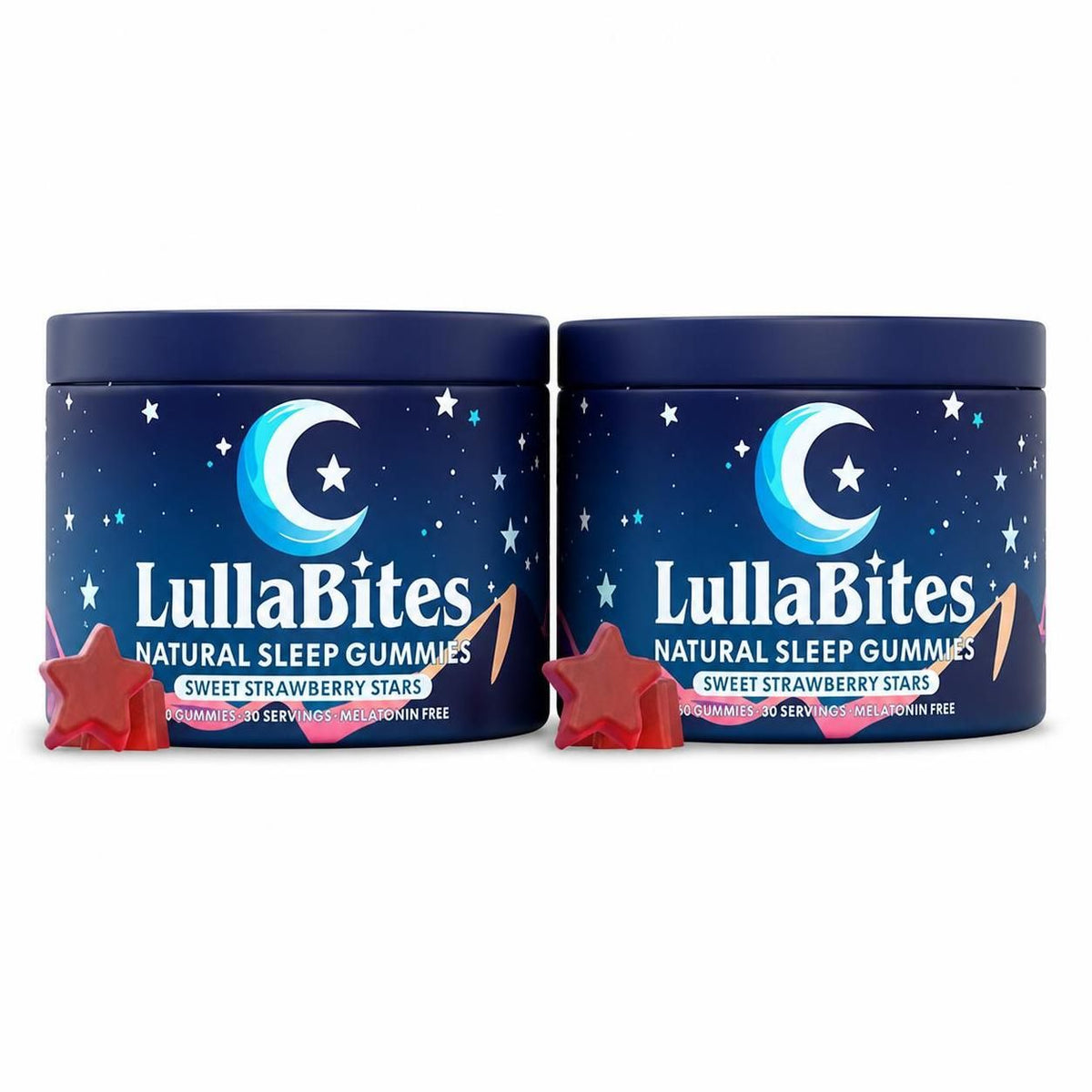 LullaBites Natural Sleep Gummies – Melatonin-Free Blend With 5-HTP, L-Theanine, Magnesium & Valerian – Vegan, Sugar-Free, Halal – Strawberry Flavor – 60 Gummies (30 Servings) – 2 Pack
