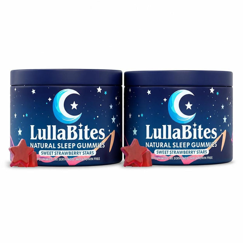 LullaBites Natural Sleep Gummies – Melatonin-Free Blend With 5-HTP, L-Theanine, Magnesium & Valerian – Vegan, Sugar-Free, Halal – Strawberry Flavor – 60 Gummies (30 Servings) – 2 Pack