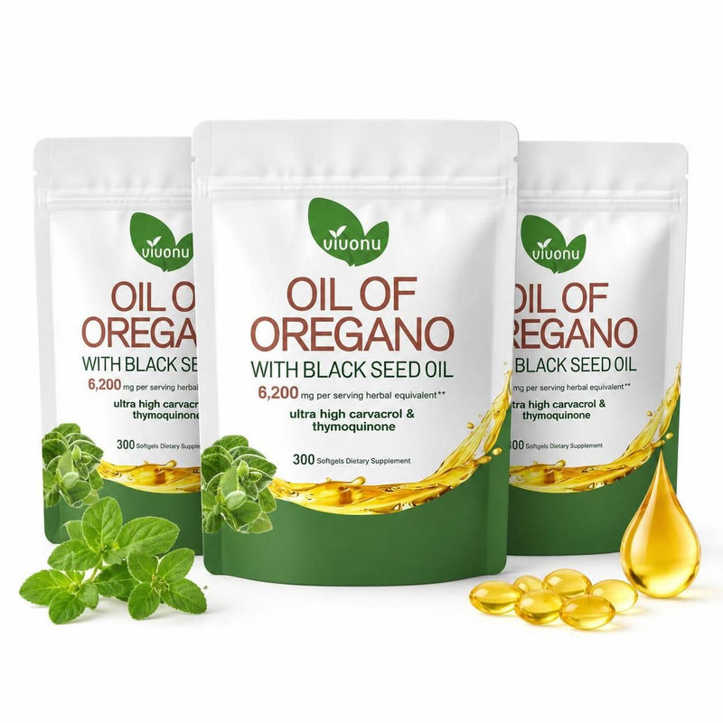 VivoNu Oil Of Oregano With Black Seed Oil Softgels – 6200mg Herbal Equivalent Per Serving – Ultra High Carvacrol & Thymoquinone – 300 Softgels – Gluten & Dairy Free – 3 Pack