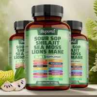 Buporai Soursop Shilajit Sea Moss Lion's Mane - Has Natural Antioxidant Properties To Boost Immunity And Support Cell Regeneration - 120pcs – 3 Pack