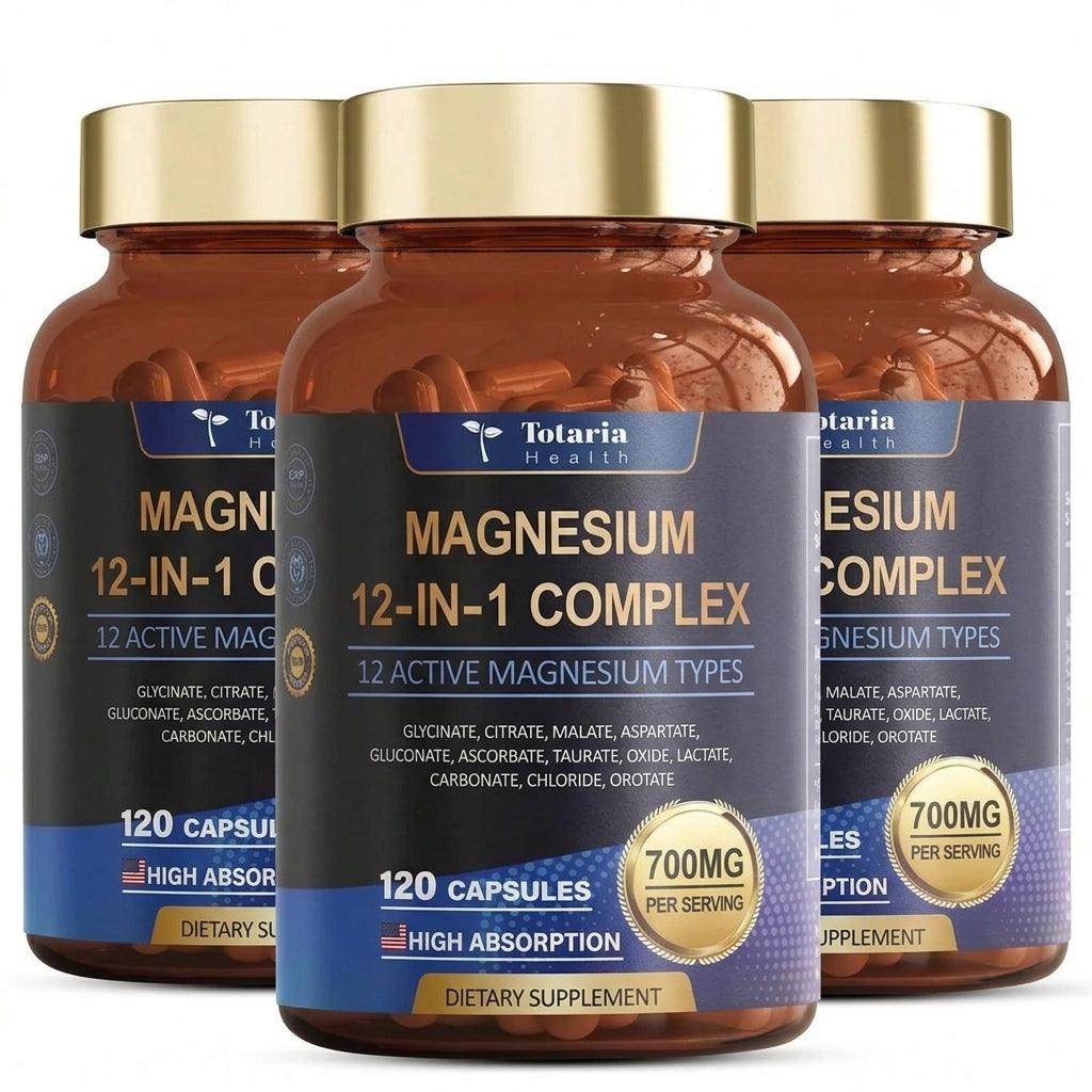 12-In-1 Magnesium Complex 700mg - Supplement With Glycinate Citrate Malate Oxide Taurate Aspartate Orotate, Vegan Capsules For Muscle, Heart, And Relaxation Support – 3 Pack